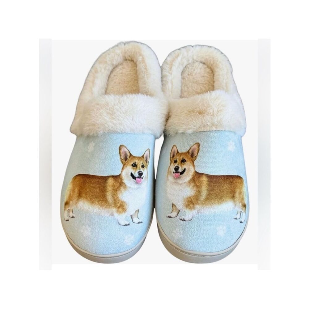 SNUGG Slippers Welsh Corgi Dog Comfy Cozy Furry Lined Soft Memory Foam Size S/M